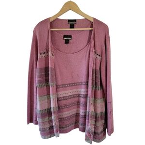 Sigrid Olsen Two Piece Cardi + Tank Top Silk Blend 1X Mauve Minimalist Corpcore